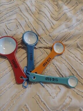 Colorful Ceramic Measuring Spoons Set 4-Piece Red Blue Orange Teal